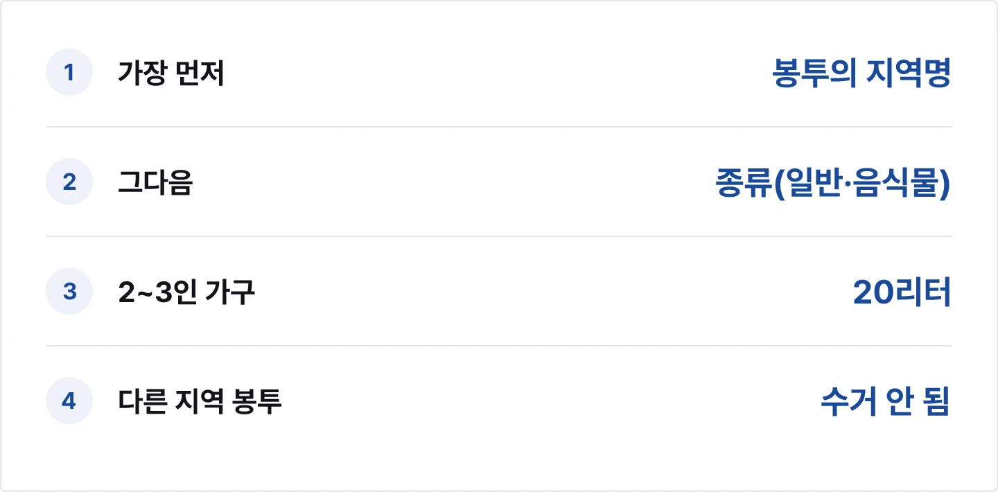 종량제봉투 확인 순서 요약